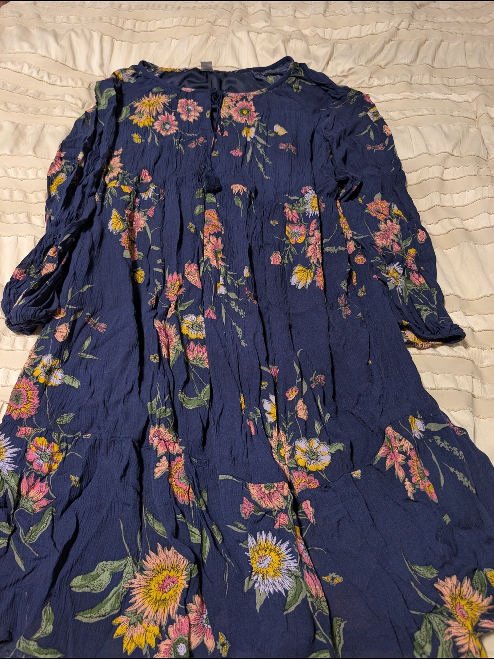 Old Navy Navy Floral Tiered Long-Sleeve Dress
